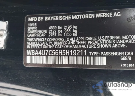 2017 BMW 430I from USA, damaged, VIN WBA4U7C56H5H19211